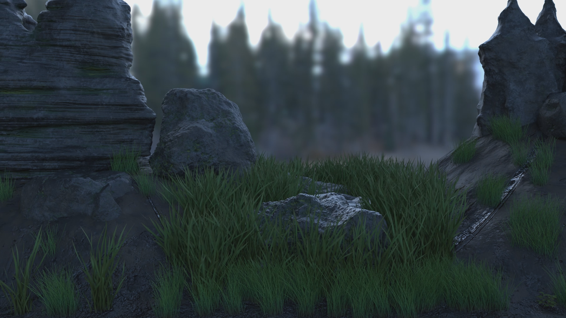 A frame of the rock formation final render.